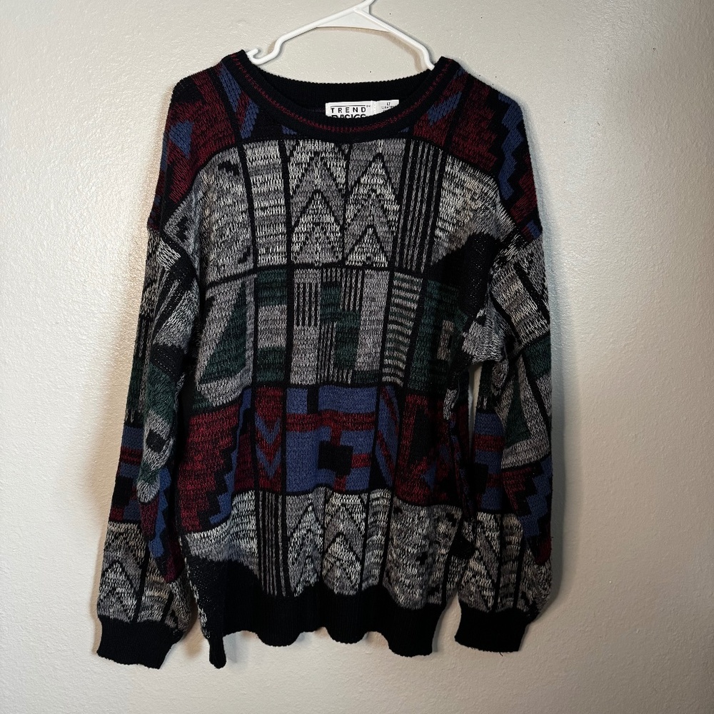 Trend Basics Vintage 90s Funky Geometric Pattern Sweater size LT